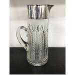 ANTIQUE Moulded Glass Pitcher Jug with Silver Plate Rim & Spout - 28.5 cm Tall 