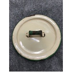 VINTAGE Cream & Green Enamel Canister Lid - 13 cm