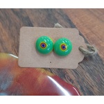 Resin Domed Stud Earrings - Lime Green & Red