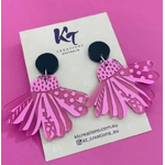 Pink Mirror Daisy Flower - Dangle Earrings