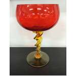 VINTAGE Empoli Twisted Stem Optic Compote - Red & Yellow - 25 cm Tall 