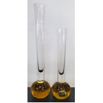VINTAGE Pair of Glass Bud Vases - Bohemia Czech - Bubble Yellow