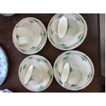 VINTAGE 1950's Burleigh Ware Cream & Green Tea Cup Trio x 4