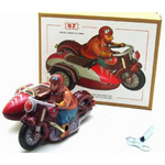 Wind Up Tin Toy - Motorcycle Side Car Red