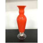 RETRO Orange Cased Glass Vase - Clear Footing - 23 cm Tall 