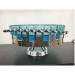 MCM Brutalist Electric Blue Glass Bowl in Hammered Chrome Surround 
