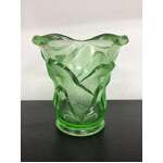 VINTAGE Crown Crystal Green Petals Vase - 15 cm Tall 