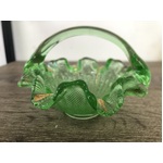 VINTAGE Green Glass Basket - Very Small - Gold Accent