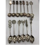 VINTAGE Asian Souvenir Spoons x 12 - 800 Silver Plus Plate Mix - Figural