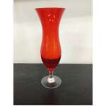 RETRO Empoli Italy Ruby Red Vase w Clear Twisted Stem - 23 cm Tall 