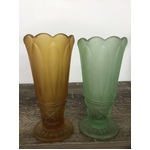 VINTAGE Crown Crystal Vase x 2  - Frosted Green & Amber