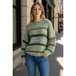 Charlotte The Label Sage Green Multicolour Stripe Knit Jumper | S/M