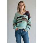 Charlotte The Label Aqua Multicolour Stripe V Neck Knit Jumper | M/L