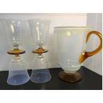 UNUSUAL Vintage Opaline & Amber Glass Jug & Cup Set | 5 Piece