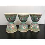 Vintage Jingdezhen Mun Shou Turquoise Chinese Tea Cups Set of 6