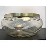 VINTAGE Hand Blown Optic Glass Bowl w Metal Rim | 20 cm Diameter