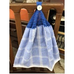 Blue Crochet Check Top Hanging Hand Towel - Double Terry Towel - Handmade