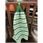 Green Stripe Crochet Top Hanging Hand Towel - Double Terry Towel - Handmade