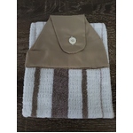 Tan & White Hanging Hand Towel - Double Terry Towel - Handmade
