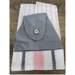 Pink & Grey Hanging Hand Towel - Double Terry Towel - Handmade