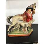 VINTAGE  Chalkware Girl Dog & Horse Figurine - A Santini A Lady Cowboy