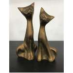 VINTAGE MCM Brass Siamese Cats - 16.5 & 15.5 cm 
