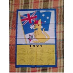 VINTAGE 1991 CalendarTea Towel - Kangaroo & Joey