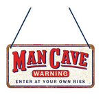 Man Cave Warning Hanging Tin Sign | Nostalgic Art | 20 x 10 cm | Retro Metal Sign