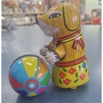 Dog Pushing a Ball - Wind Up Tin Toy