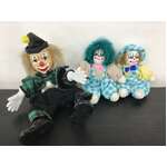 VINTAGE Clown Dolls x 3 - Ceramic Face & Sand Filled - 1980's