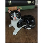 Ceramic Cat Ornament - Laying Down - Black & White - 5 cm