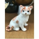 Ceramic Cat Ornament - Sitting - White & Brown - 5.5 cm