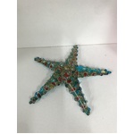 Glass Starfish Ornament - Aqua Sparkle - Hand Blown & Painted - 9.8 cm