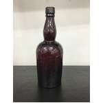 ANTIQUE Brown Glass Bottle - Hand Applied Top - 25.5 cm Tall 