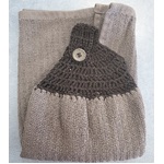 Dark Grey Crochet Top Hanging Hand Towel - Double Terry Towel - Handmade