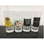 VINTAGE Whiskey Rum Advertising Glasses - Lot of 4 - White Horse Morgans Seagrams VAT 69