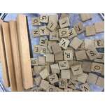 VINTAGE Wooden Scrabble Tiles & 4 Racks 