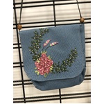 Shoulder Satchel Bag w Ribbon Embroidery - Handmade - Blue Lavender