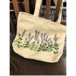 Large Tote with Ribbon Embroidery - Lavender - Handmade