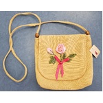 Shoulder Satchel Bag w Ribbon Embroidery - Handmade - Pink Roses