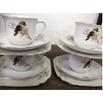 ANTIQUE 1930 Zeh Scherzer Kookaburra Tea Cup Trio x 4 - Bavaria