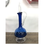 RETRO Cobalt Blue Glass Decanter with Clear Stopper & Base 