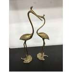 VINTAGE Pair Brass Cranes Storks Birds on Leaf Base - 30 cm - Copperart 