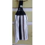 Black & Brown Stripe Crochet Top Hanging Hand Towel - Single Terry - Handmade