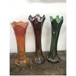 VINTAGE Carnival Glass Swung Vase x 3 - Diamond & Rib - Marigold Amethyst Green