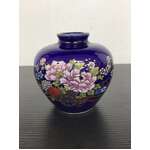 Cobalt Blue Miniature Vase w Floral Motif - Made in Japan - 6.5 cm Tall 