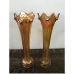 VINTAGE Marigold Carnival Glass Swung Vase x 2
