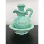 VINTAGE Avon Slag Glass Pitcher w Stopper & Bowl  - Green