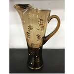 VINTAGE Smoked Brown Glass Jug or Pitcher - Hand Blown and Painted 