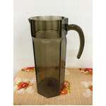 RETRO Smoked Brown Glass Jug - 26.5 cm Tall - Made in France - Octagonal Shape